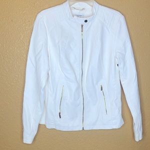 Brand New! Never worn. Calvin Klein white faux leather jacket
